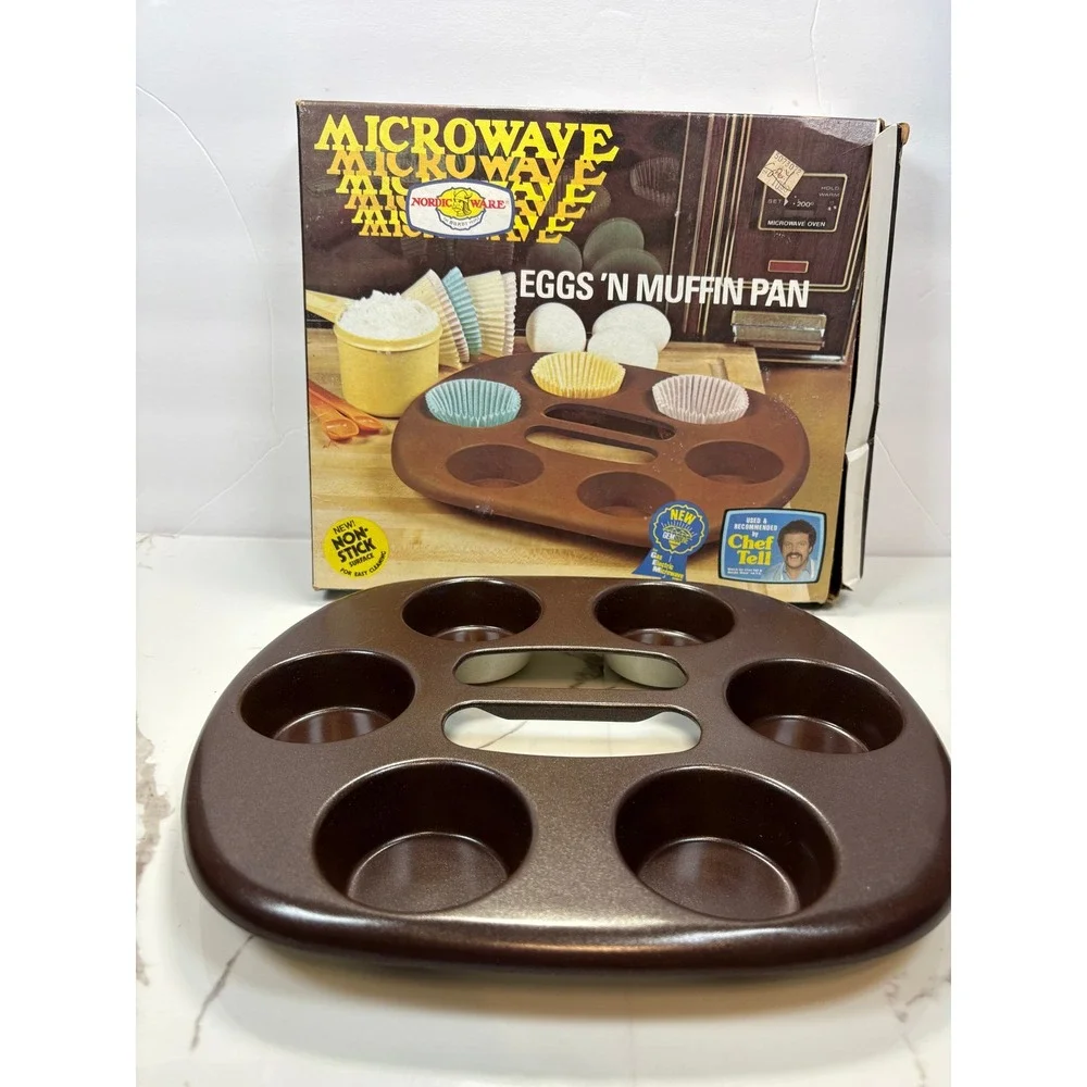 Nordic‎ Ware Microwave Eggs N Muffin Pan Gemstone Brown 6 Cavity Vintage 11.5in